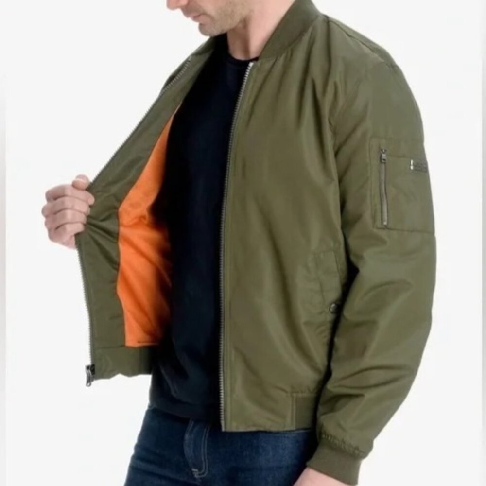 Michael Kors Olive Green Bomber Jacket Full-Zip Military Utility Men's M